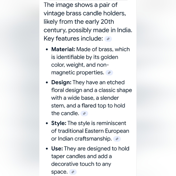 Pair of Vintage Solid Brass Etched Large Candle Holders Wide Bass Oxidation Tone - Picture 13 of 14